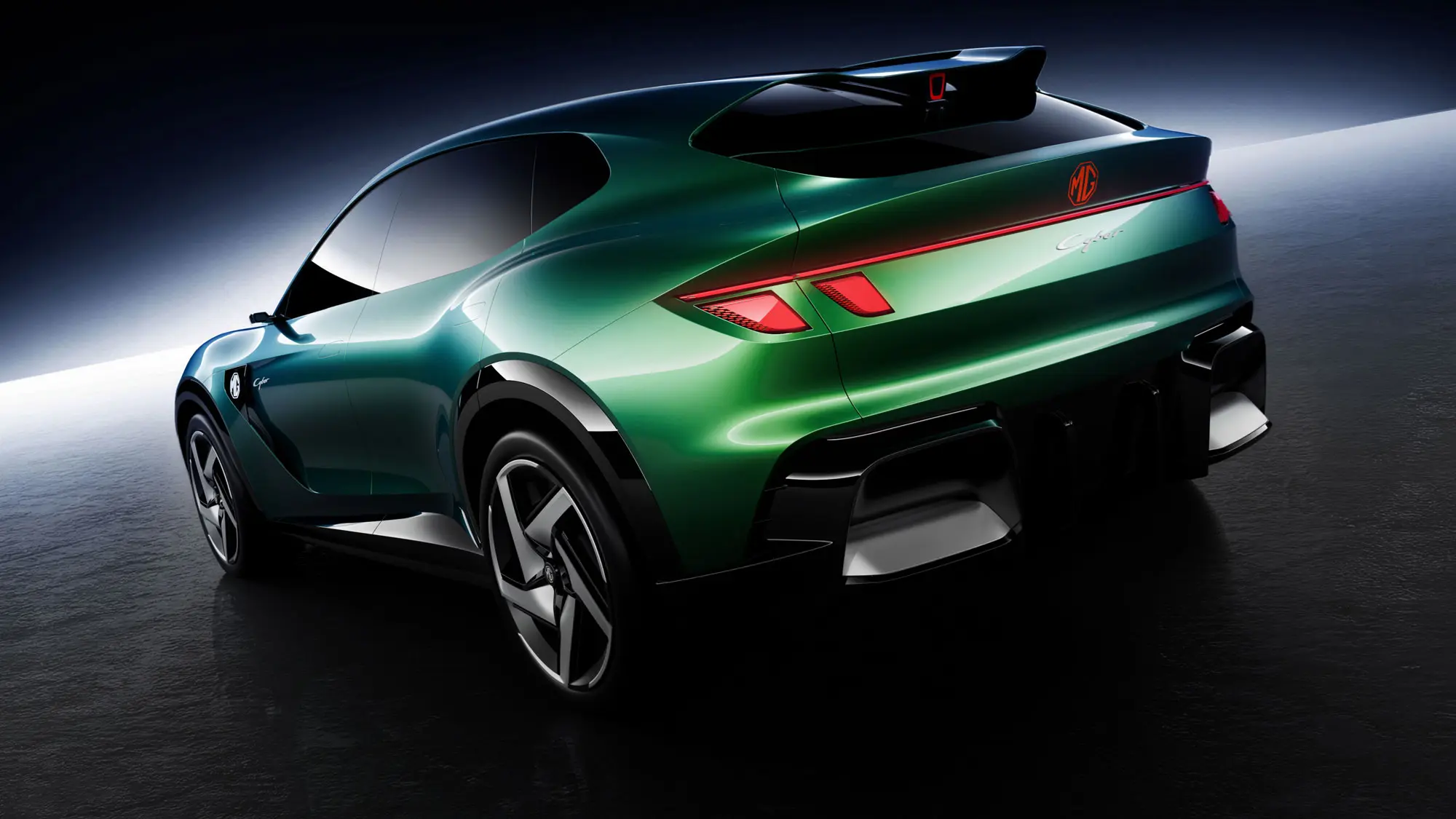 MG Cyber Concept electric SUV - green, rear three-quarters, official render