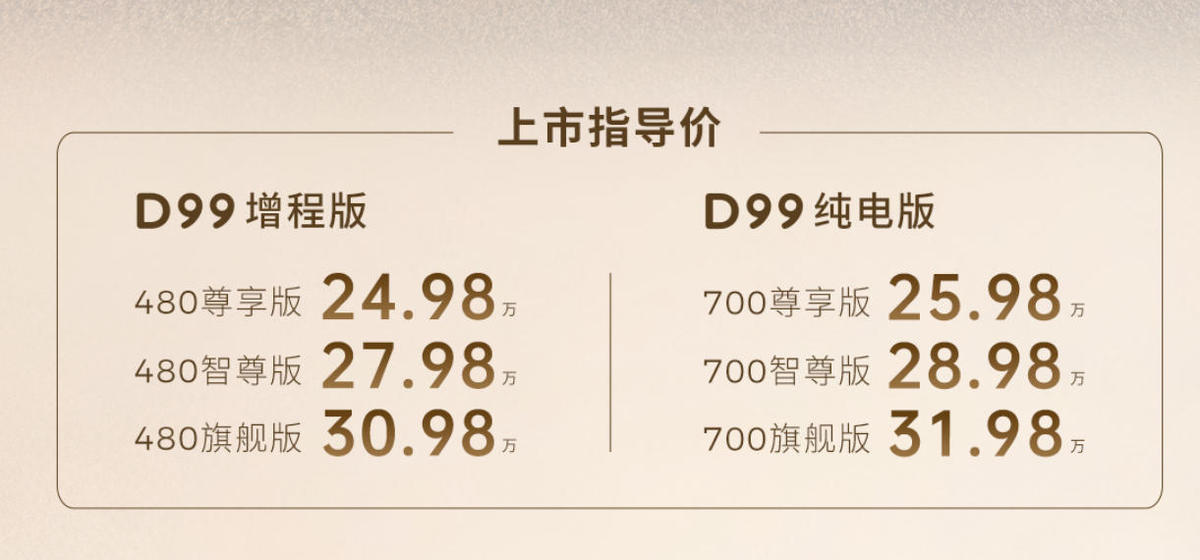 零跑D99正式上市 售价24.98万起 全系搭载四驱 纯电采用1000V平台-图1