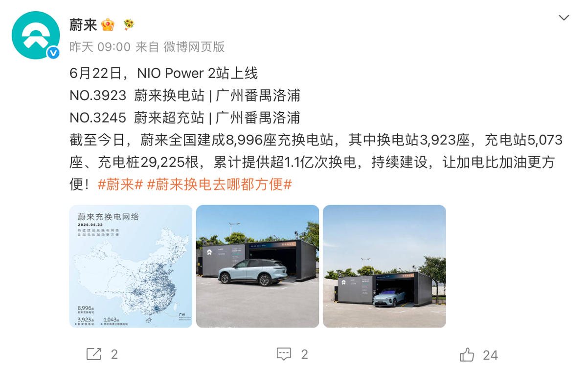 蔚来充换电站总数达8996座,第五代站融合V2G储能-图1